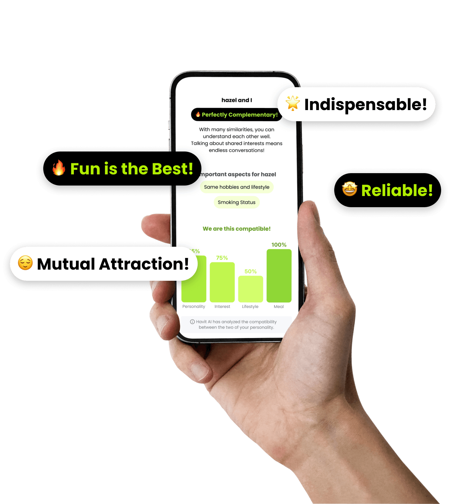 Profile cards showing hobbies and lifestyle tags